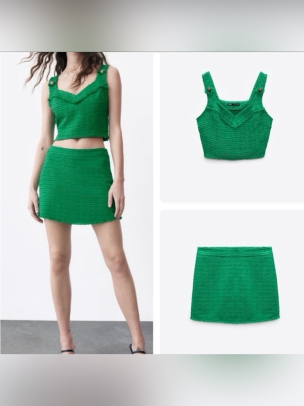 NWT Zara Green & Gold Tweed Coordinated Set Medium